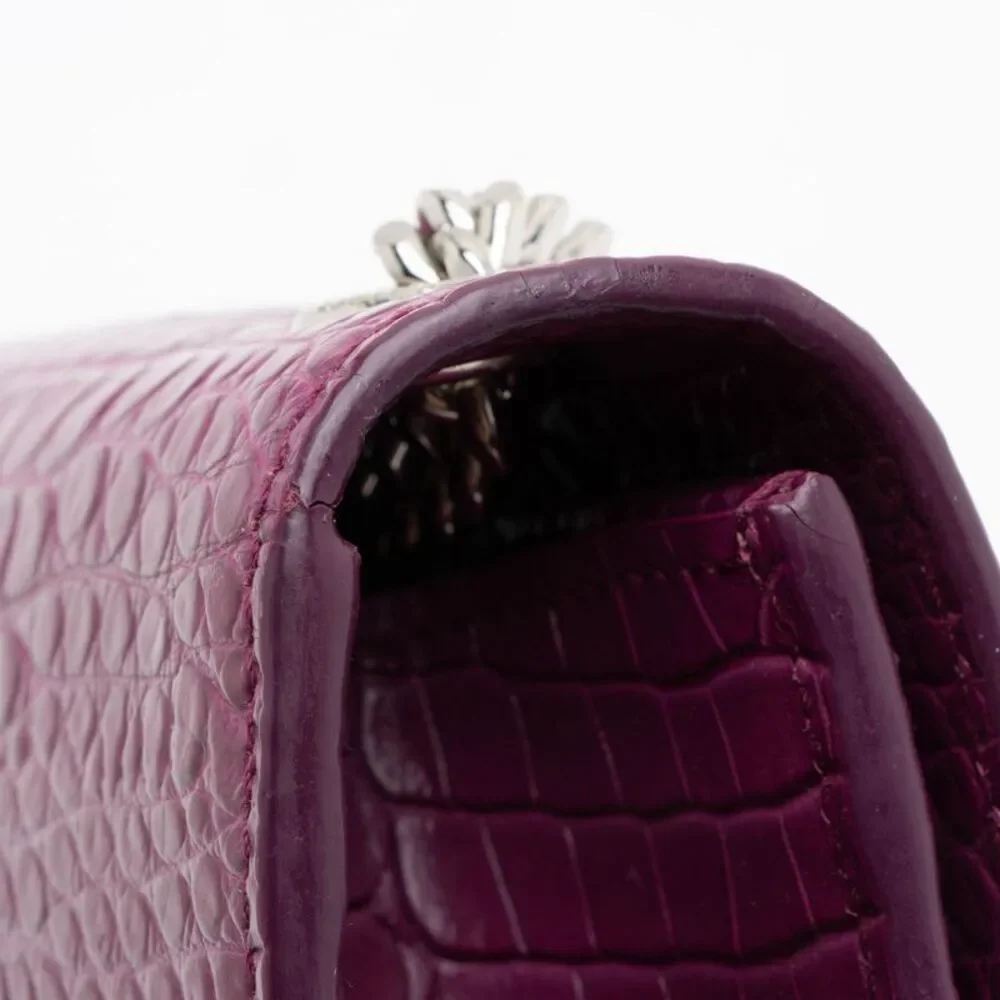 Saint Laurent Croc Embossed Leather Monogram Kate Tassel Small Shoulder Bag